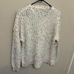 Staccato White knit with Colorful Popcorn Chenille polka dot sweater size Medium